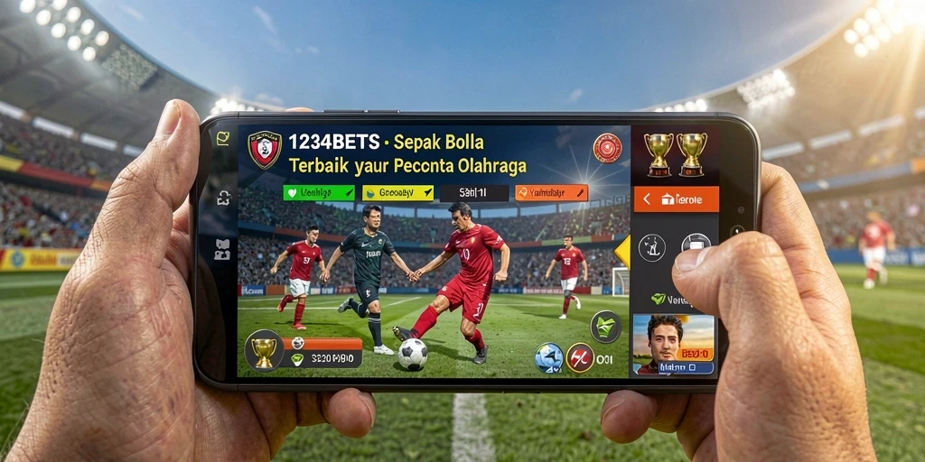 Screenshot utama 1234BETS menunjukkan aksi seru di lapangan sepak bola.