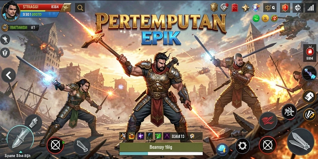 Tampilan permainan SLG yang mendebarkan dengan aksi pertempuran intens.