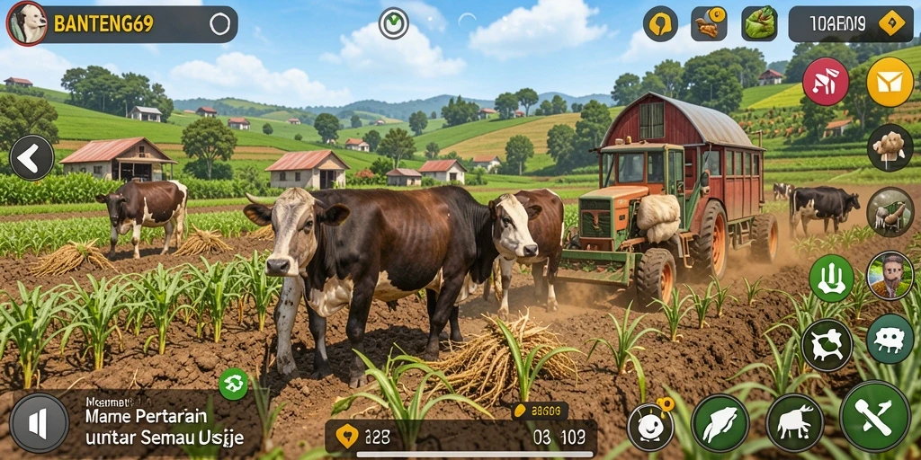 Screenshot gameplay BANTENG69 yang menunjukkan aktivitas pertanian.