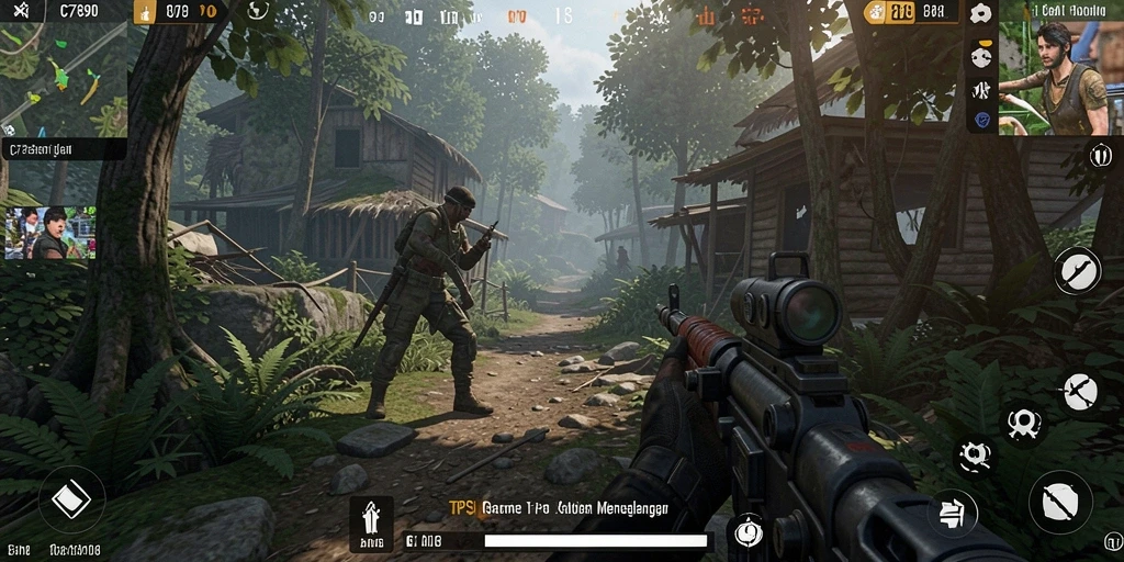 Screenshot C7890 menunjukkan aksi pertempuran TPS yang intens.