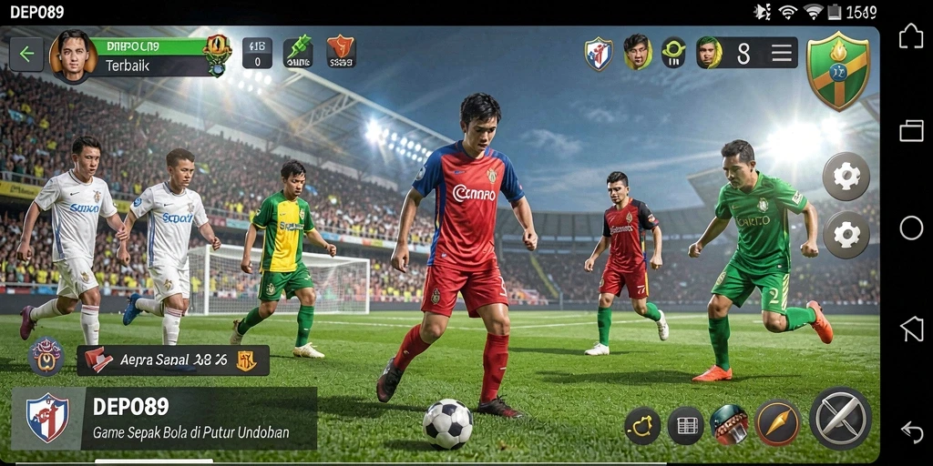 Tangkapan layar dari gameplay DEPO89 menampilkan suasana pertandingan sepak bola yang mendebarkan.