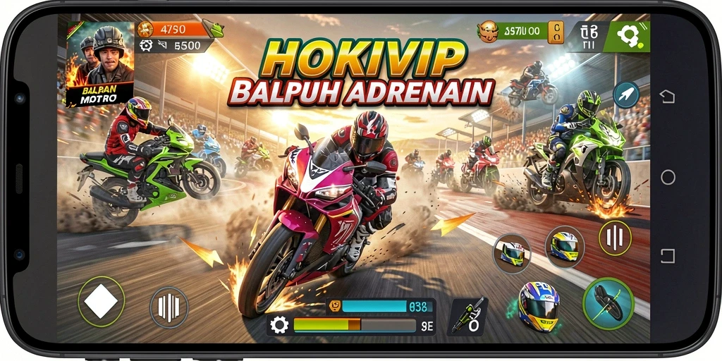 Gameplay HOKIVIP menampilkan balapan motor yang seru dan menegangkan.
