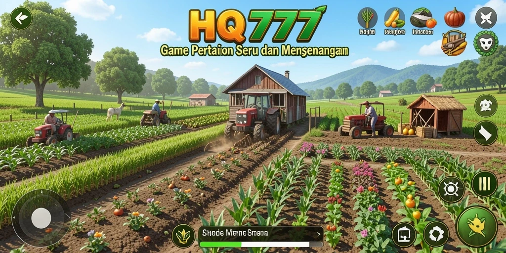 Tampilan gameplay HQ777 yang menakjubkan dengan aktivitas pertanian.