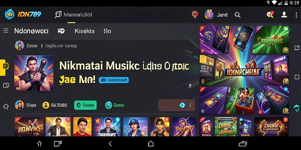 Tangkapan layar IDN789 menampilkan antarmuka menarik dengan berbagai pilihan musik.