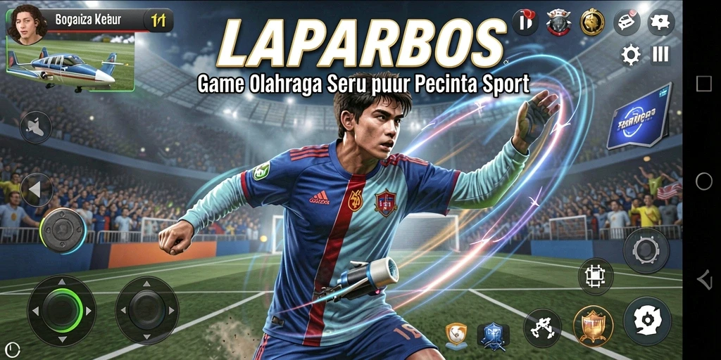 Screenshot utama LAPARBOS menampilkan aksi intens dalam pertandingan olahraga.
