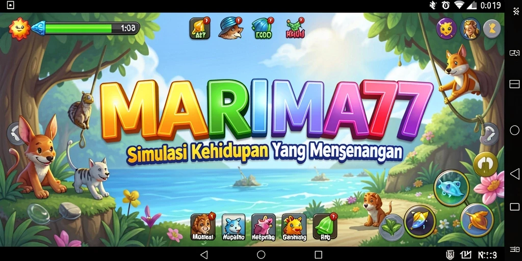 Tampilan gameplay MARIMA77 yang menggambarkan kegiatan sehari-hari dalam simulasi.