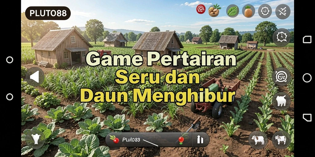 Screenshot gameplay PLUTO88 yang menunjukkan kebun yang subur.