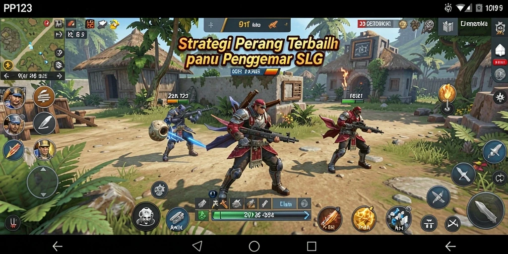 Tampilan screenshot yang menunjukkan pertempuran strategis dalam PP123.