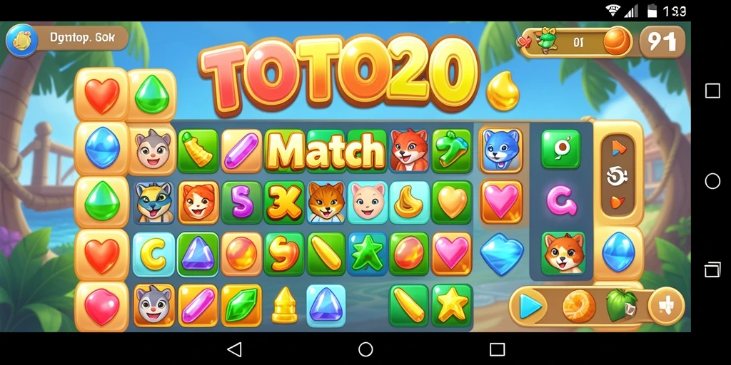Gameplay Match-3 yang memukau dengan permata berwarna-warni.