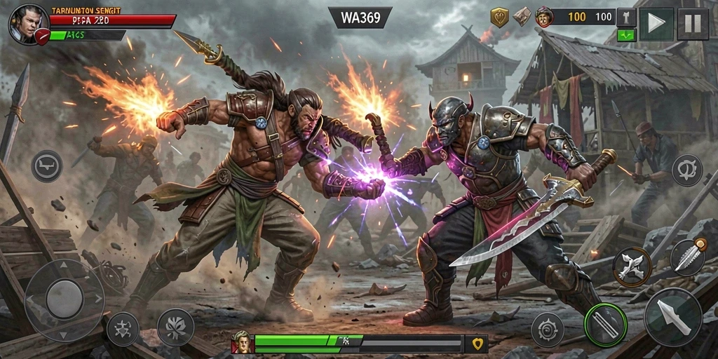 Tampilan seru gameplay WA369 dengan pertarungan karakter yang mendebarkan.